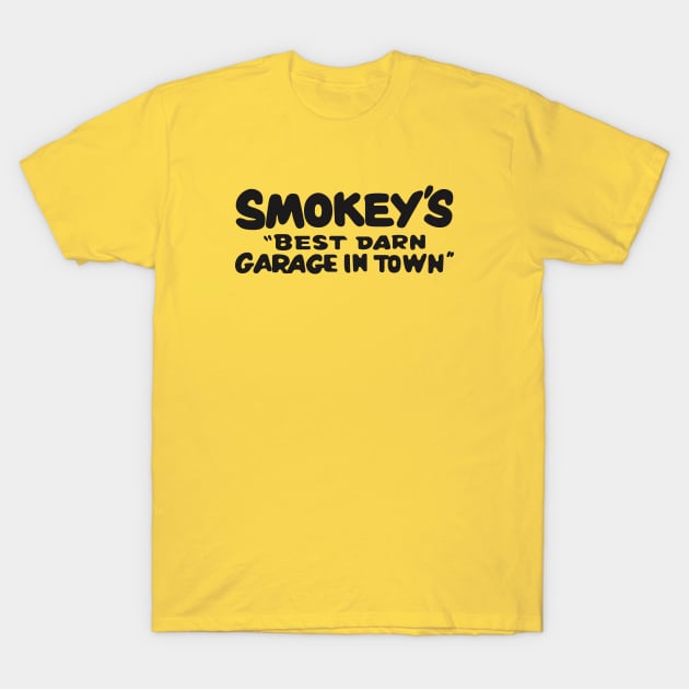 1997 - Smokey's Garage (Black on Gold) T-Shirt by jepegdesign